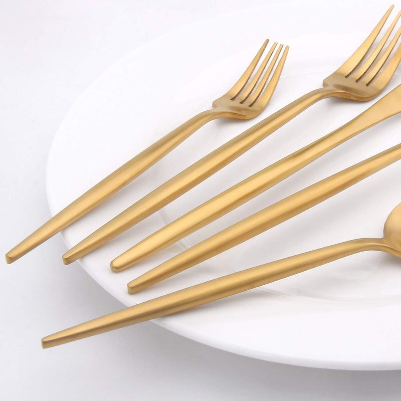 Vanys Matte Gold Silverware Set, Vanys 20 Piece Stainless Steel Cutlery Flatware Set, Kitchen Utensil Sets for 4, Tableware With Knife Spoons And Forks Set, Satin Finished Polished - Image 4